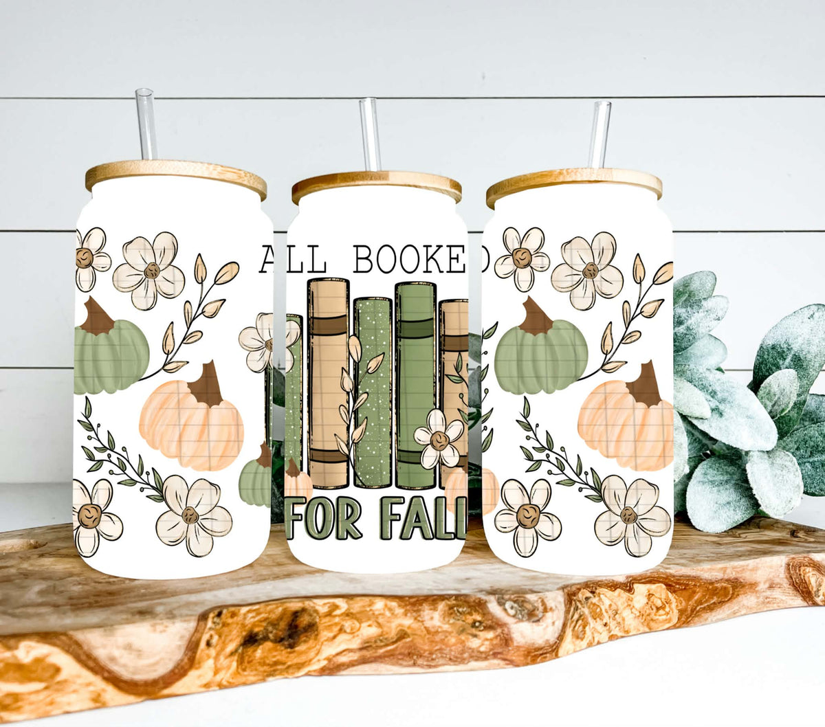 All booked for fall books pumpkins floral  (Linda) UV DTF WRAP