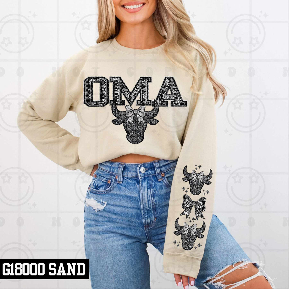 Oma bull head with bow FRONT (HW) 79257 DTF transfer