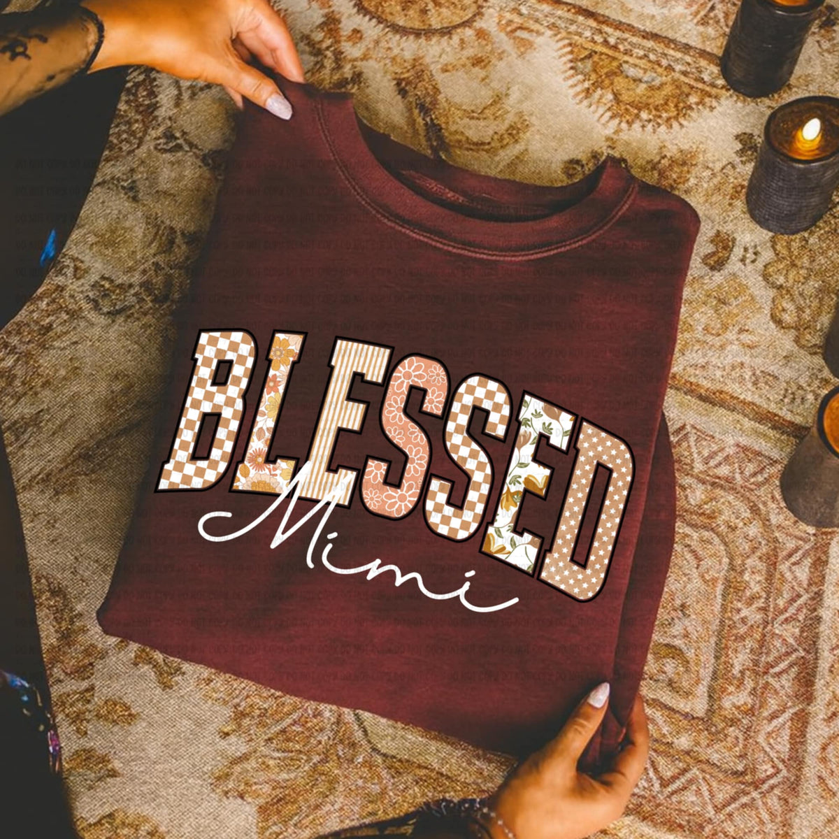 Blessed mimi white words REVEL DTF transfer