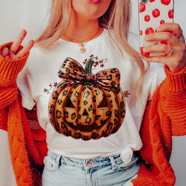 Leopard pumpkin with bow 50993 DTF transfer