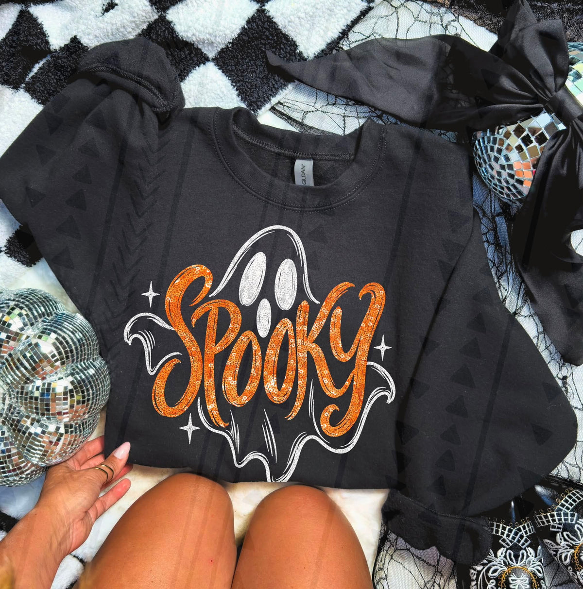 Spooky orange glitter white ghost (KAI) DTF Transfer