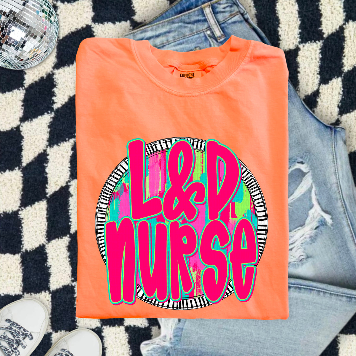 L&D Nurse pink font circle 103933 DTF transfer