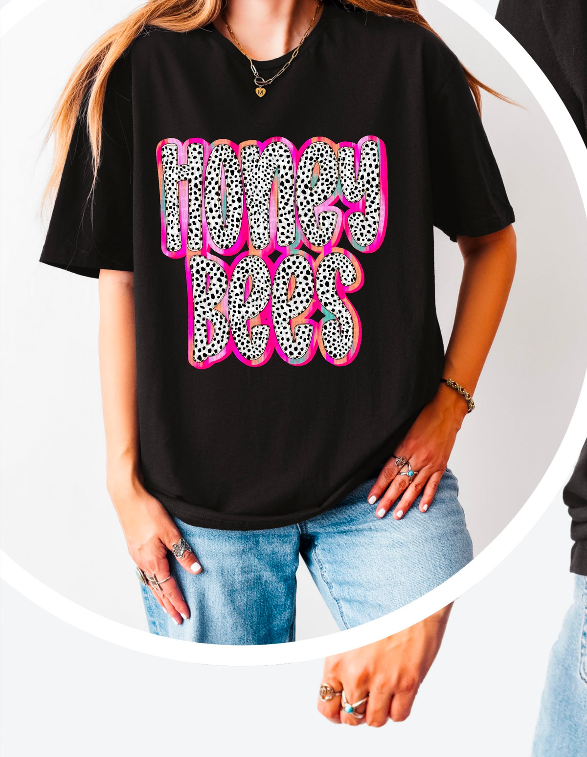 Honeybees Dalmatian filled pink outline 90488 DTF transfer