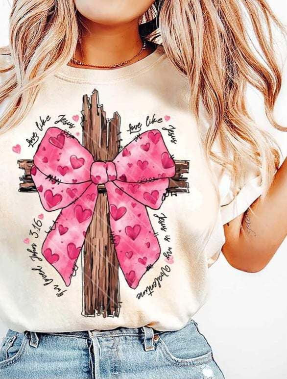 Love like Jesus cross with valentine bow 75928 DTF transfer