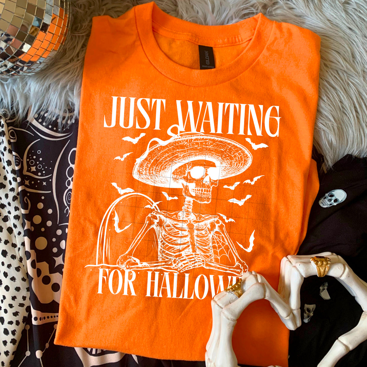 Just Waiting For Hallloween witch skull WHITE (MMD) 110403 DTF transfer