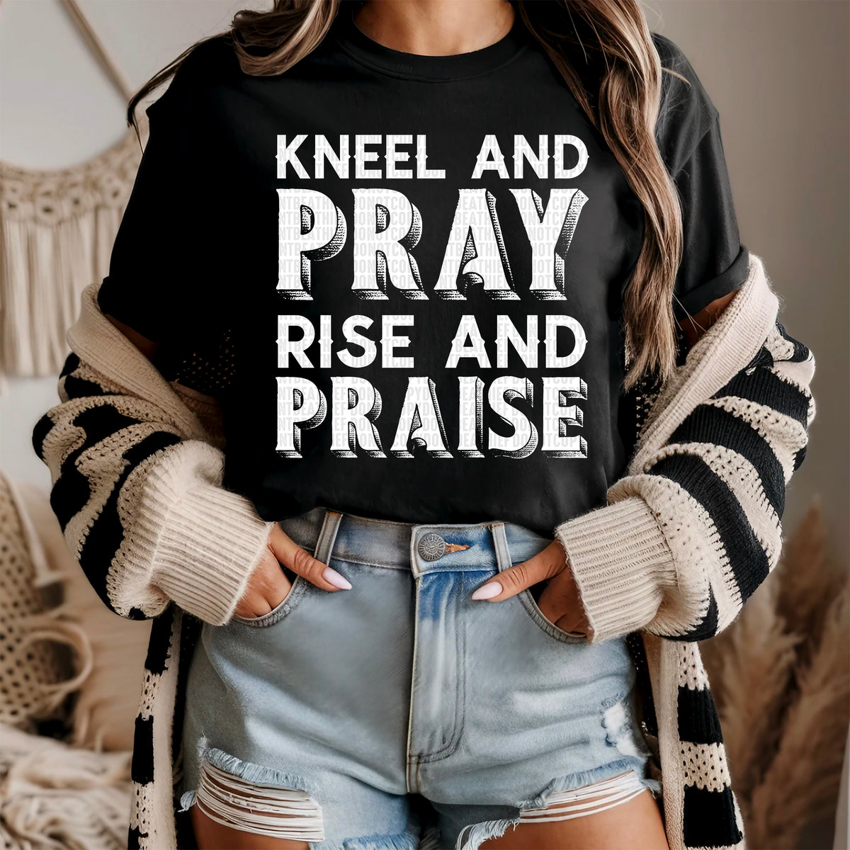 Kneel and pray ride and praise white 91591 DTF transfer