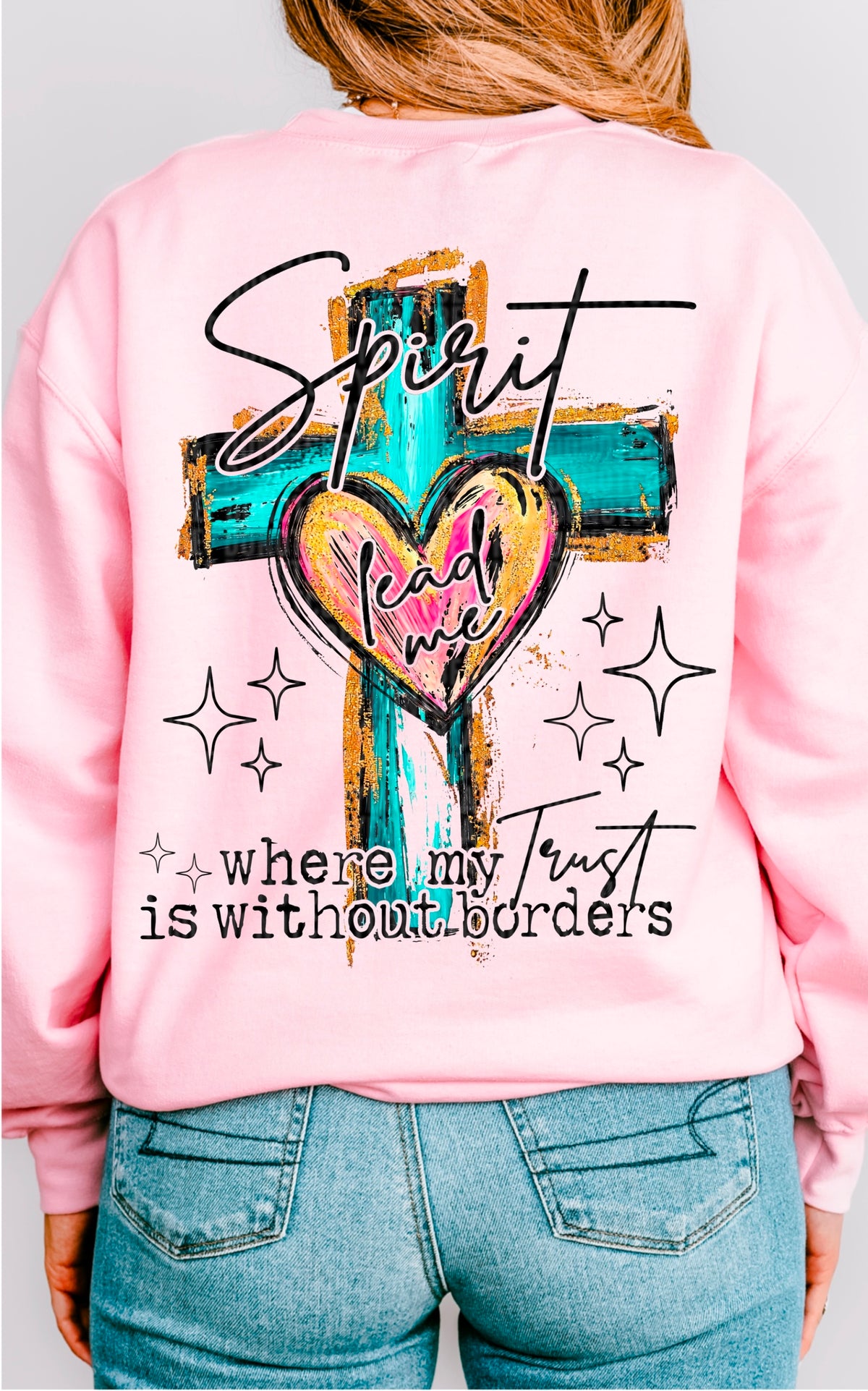 Spirit lead me cross black font 93647 DTF transfer