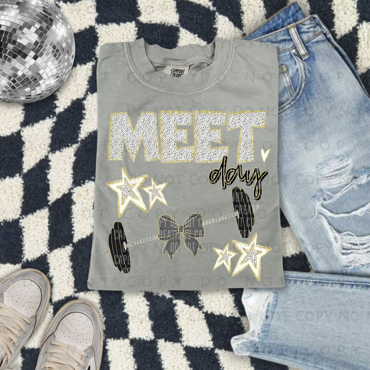 Meet day grey bow background (Caplinger) DTF transfer