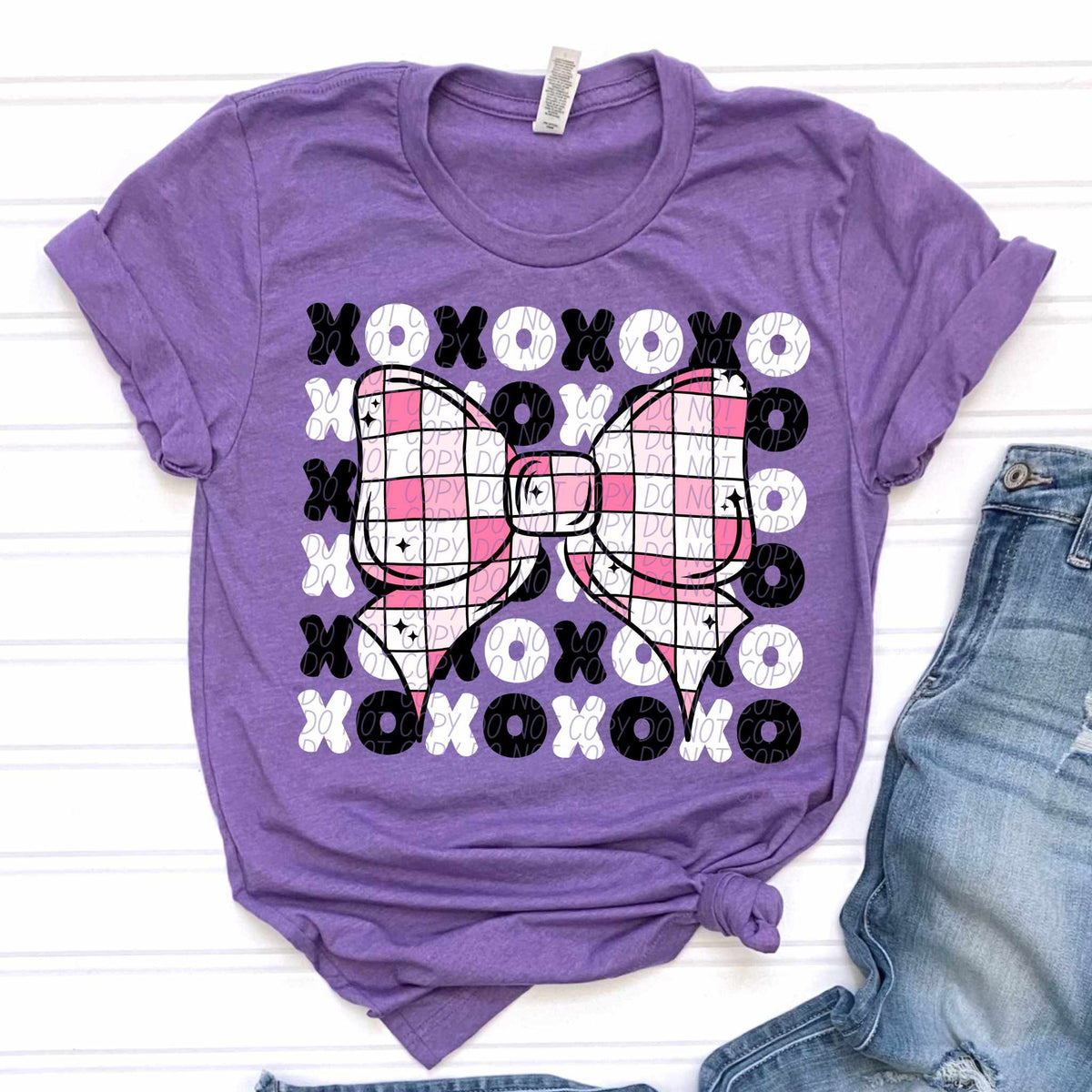 Xoxo pink checkered bow (CITY) 79183 DTF transfer