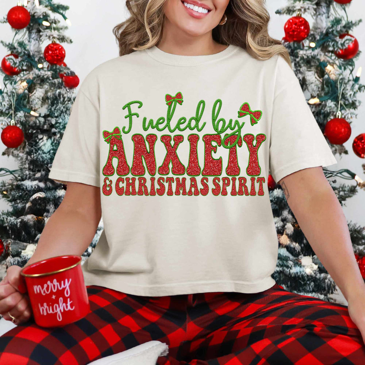 Fueled by anxiety & Christmas spirit (HW) 67095 DTF transfer