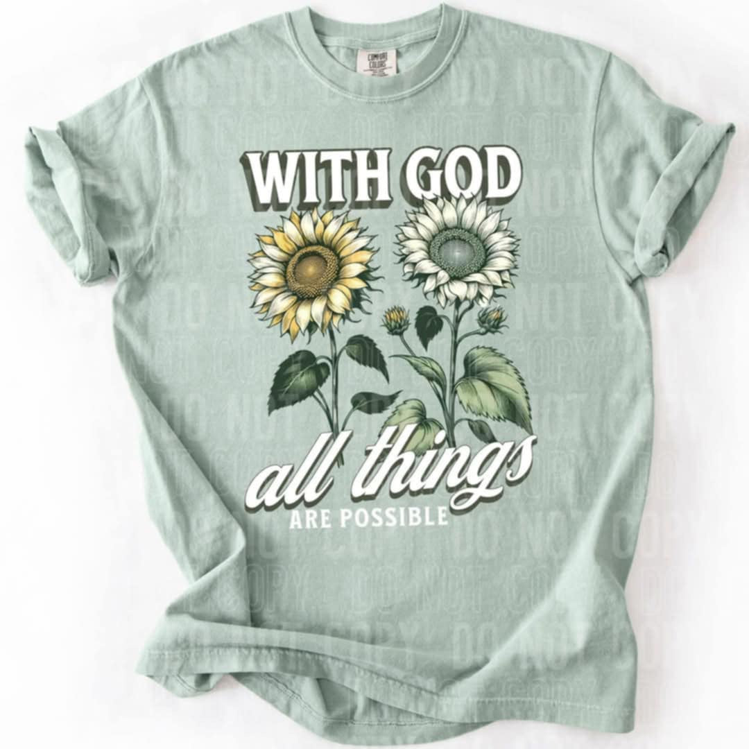 With god all things can happen sunflowers 91043 DTF transfer