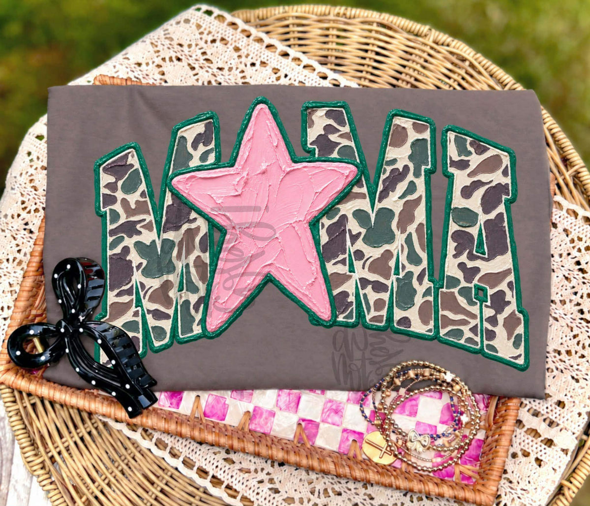 Mama camo with pink star Sunday Special DTF transfer