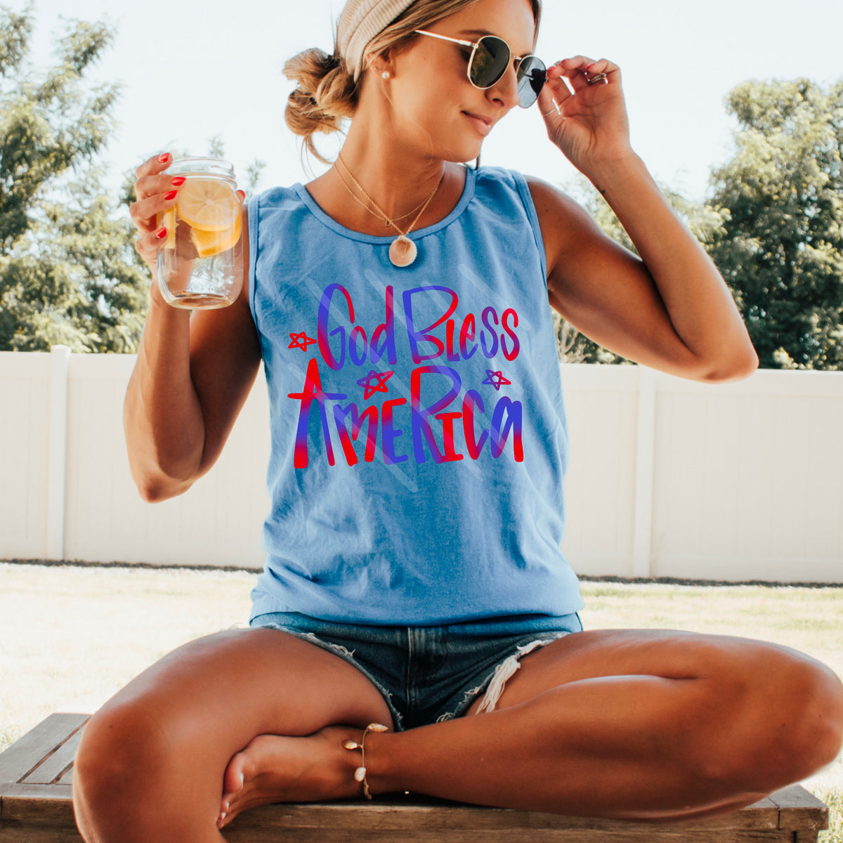 God Bless America stars RED AND BLUE 110613 DTF transfer