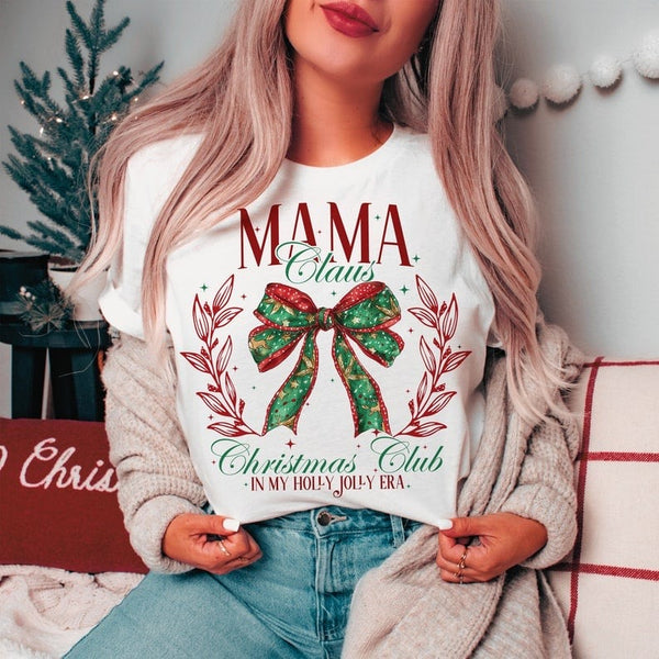 Mama claus Christmas club red and green bow 50961 DTF transfer