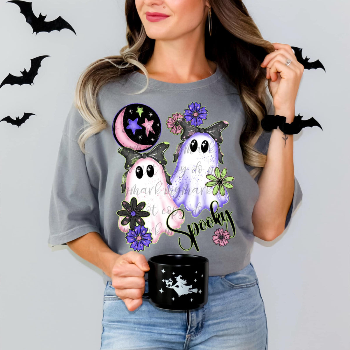 Spooky Ghosts Bows and Flowers DTF transfer