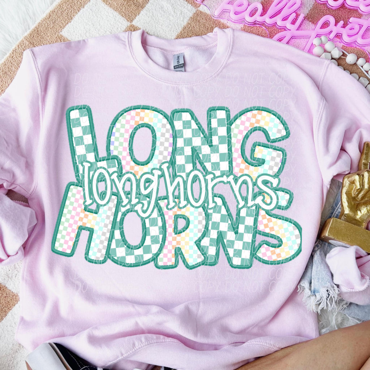 Longhorns blue and colorful checkered (CITY) 85530 DTF transfer