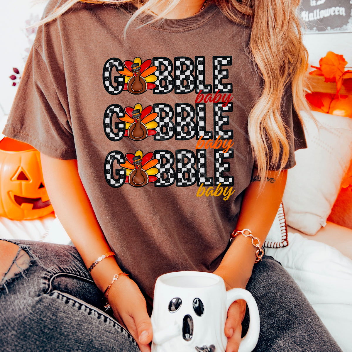 Gobble till you wobble stacked checker 111909 DTF transfer