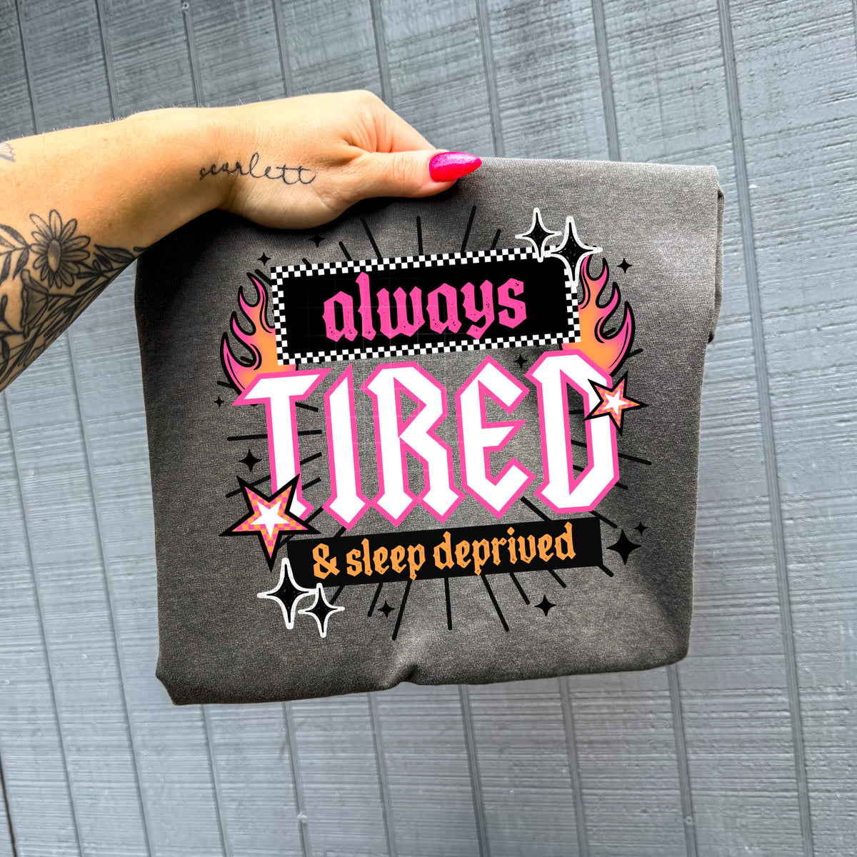 Always tired flames (black) (CSC) DTF Transfer