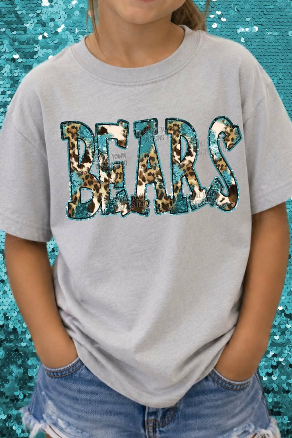 Bears animal print blue sequin outline (STD) DTF transfer