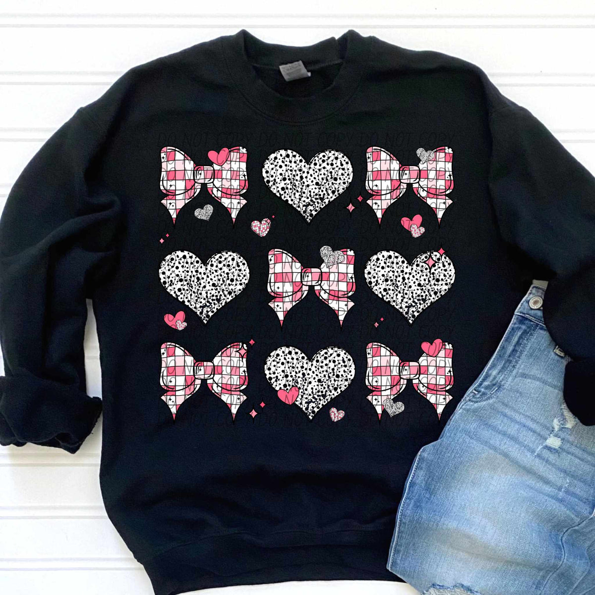 Checkered bow and heart collage (CITY) 75759 DTF transfer