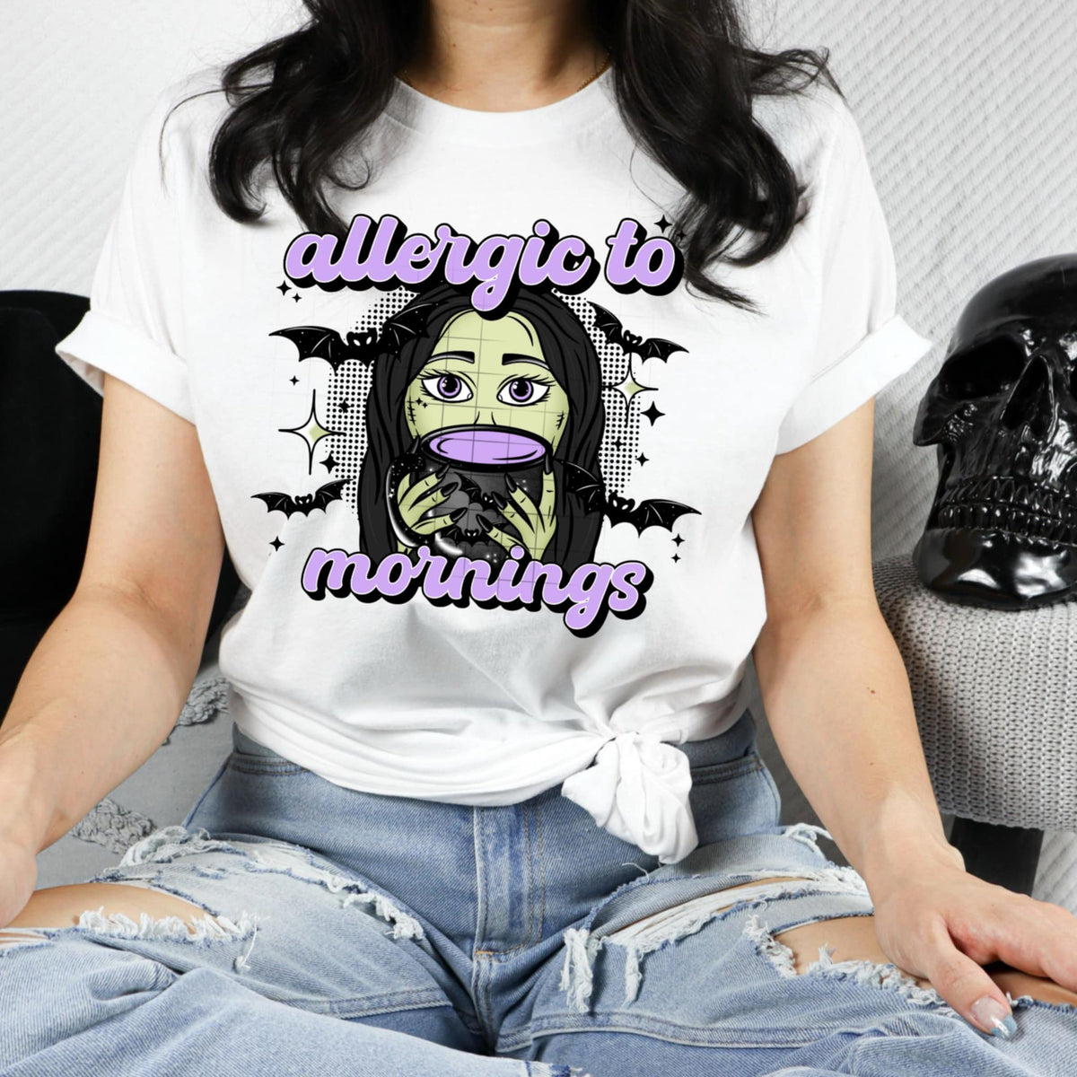 Allergic to mornings black outline (CSC) 94838 DTF transfer