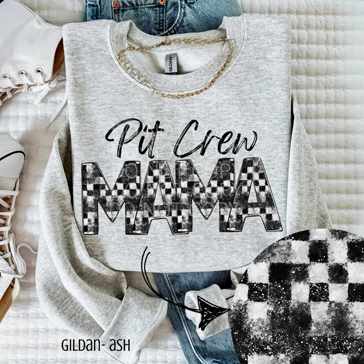 Pit crew mama checkered and glitter (CSG) 84227 DTF transfer