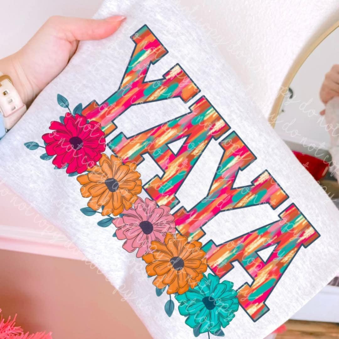 Yaya brushstrokes with flowers (MMD) 97893 DTF transfer