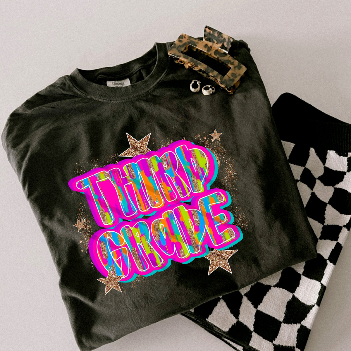 Third Grade Rainbow and glitter gold stars scarlow 110369 DTF transfer