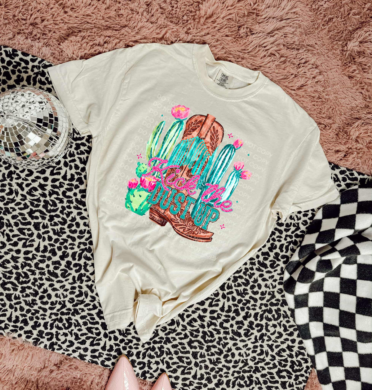 Kick the Dust up abstract cactus and boots SCG DTF transfer