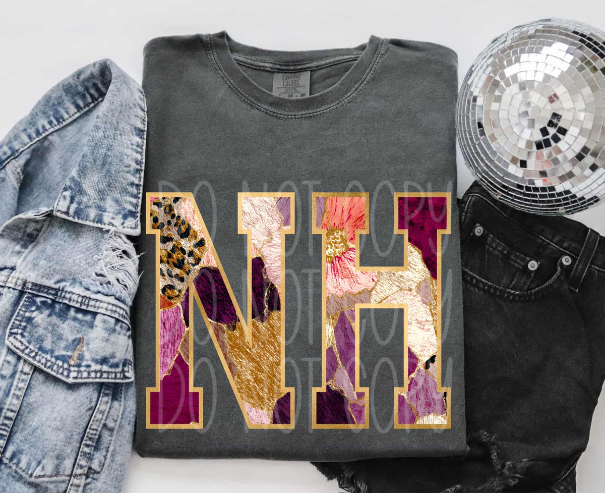 New Hampshire Floral and gold state PH DTF Transfer