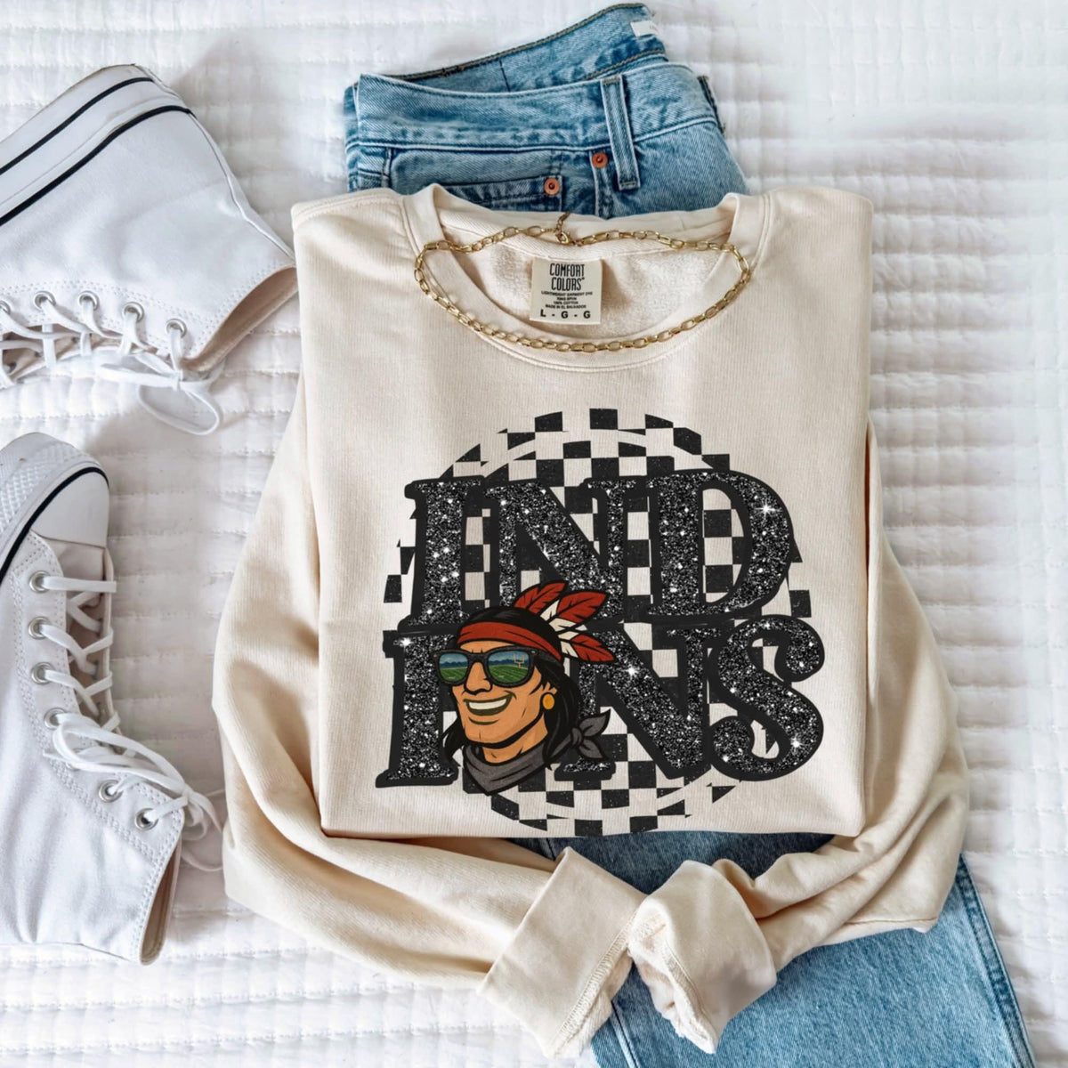 Indians Mascot Black Glitter Font GROVE 111233 DTF transfer