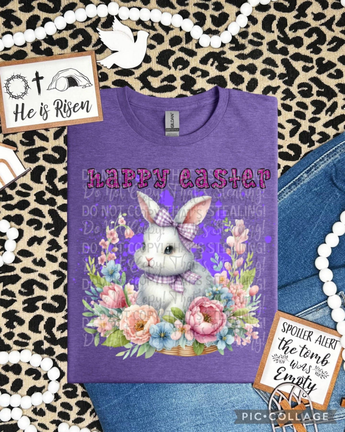 Happy Easter bunny purple bow 94618 DTF transfer