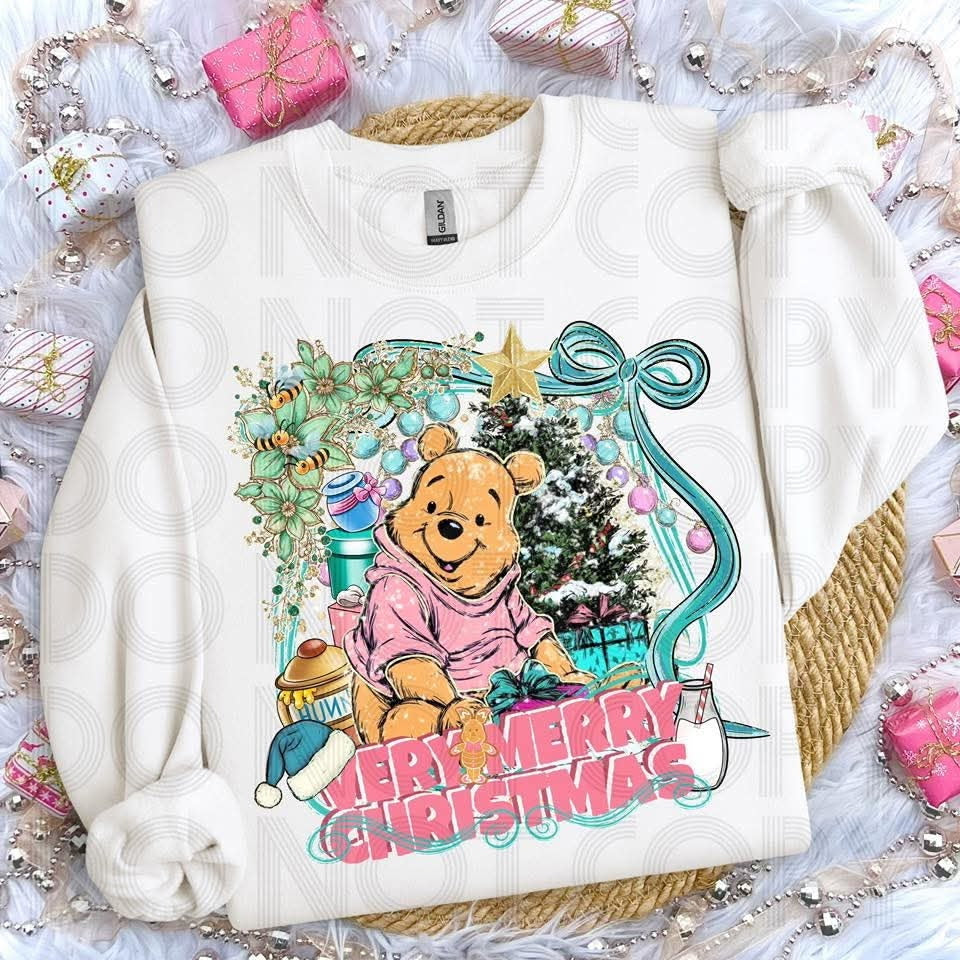 Merry Christmas bear and blue bow (SSD/renewed) DTF transfer