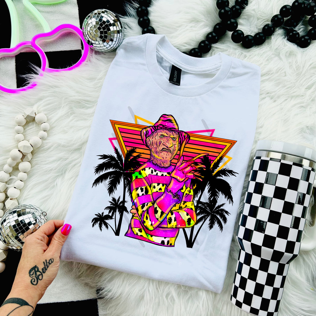 Neon Fred (no words) with palm trees 110949 DTF transfer