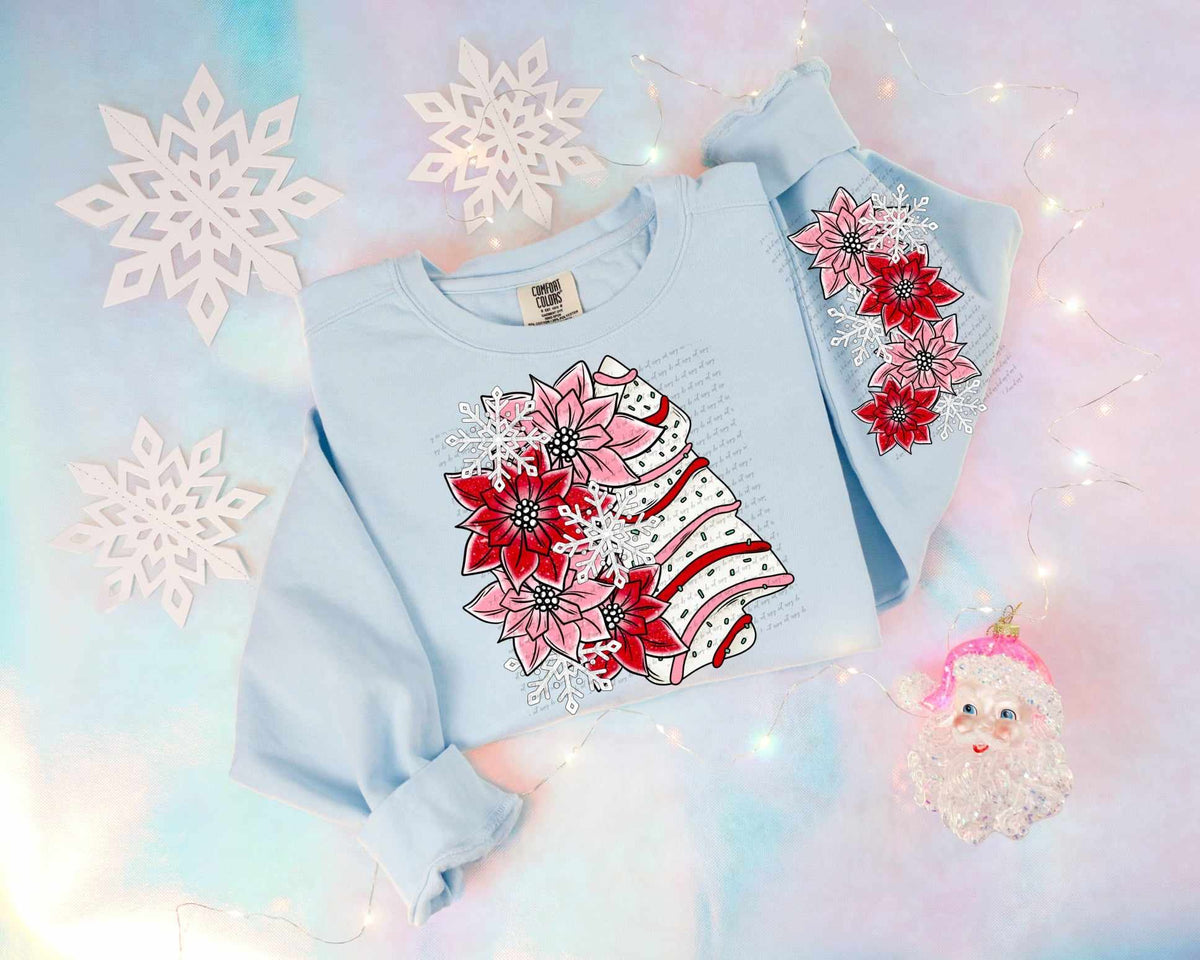 Christmas cake with poinsettias FRONT ONLY 62678 DTF transfer