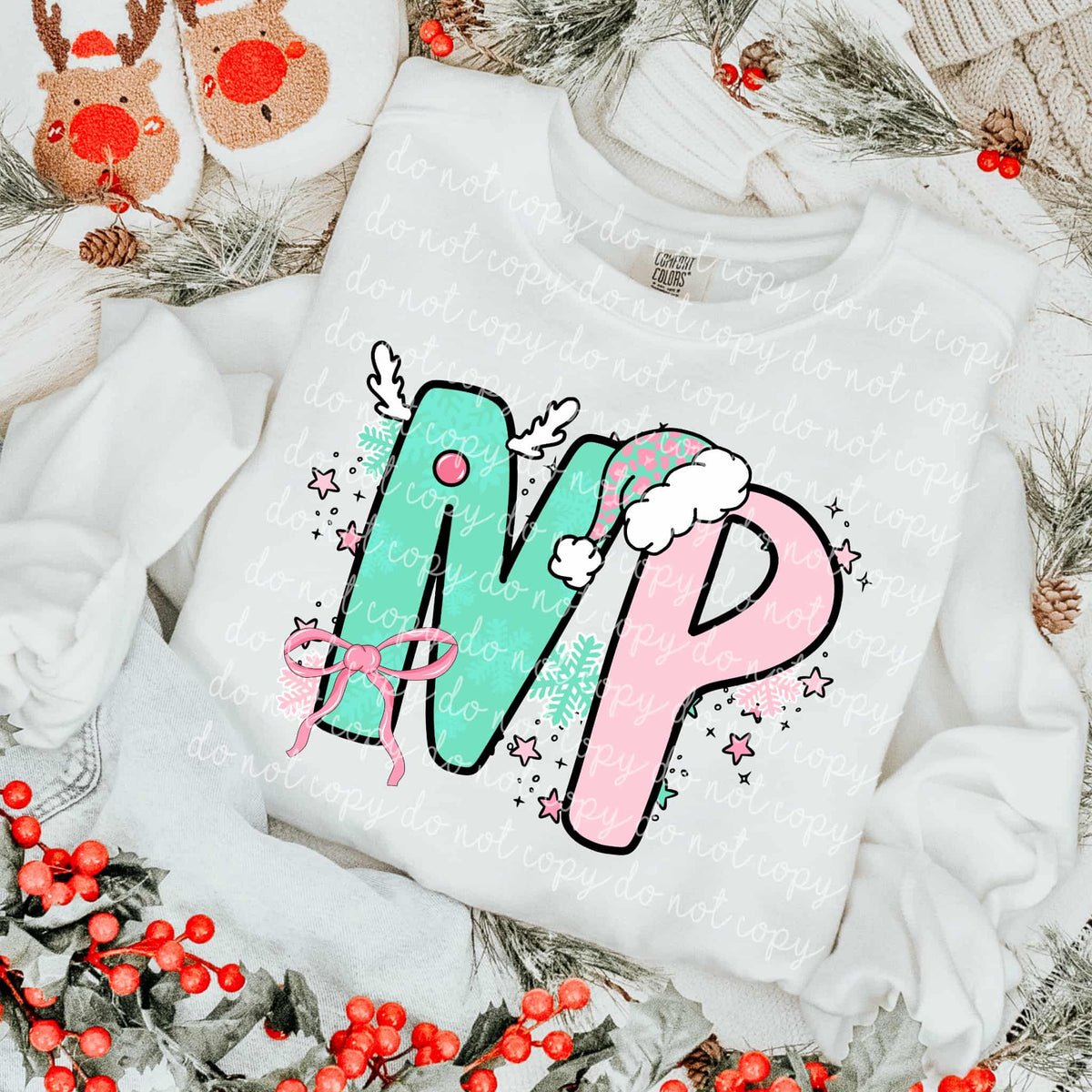 NP Mint and Pink Christmas letters DTF transfer