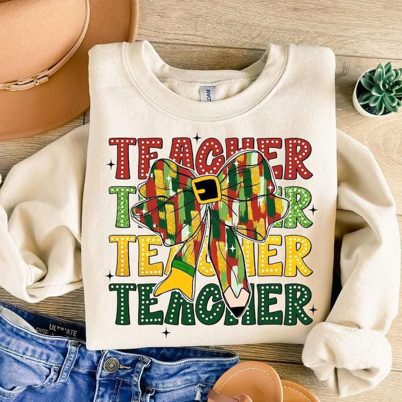 Teacher stacked brushstroke bow 67942 DTF transfer