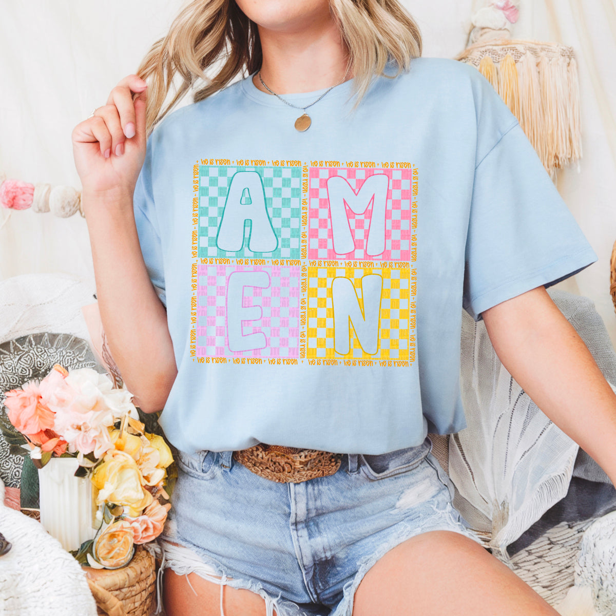 Amen colorful checkered blocks 94869 DTF transfer