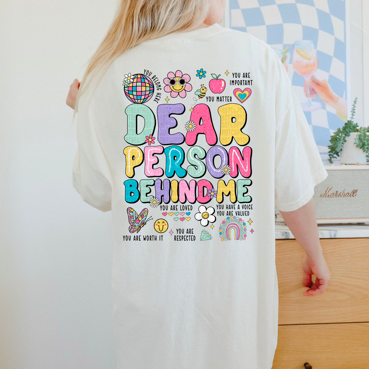 Dear person behind me colorful and black font 100156 DTF transfer