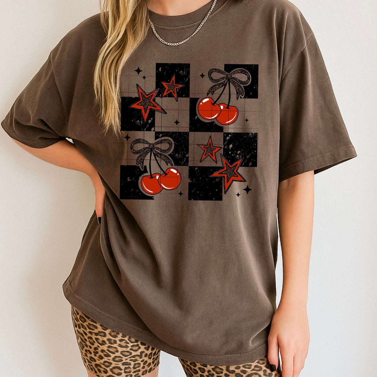 Checker and Leopard Cherries black CSC DTF transfer