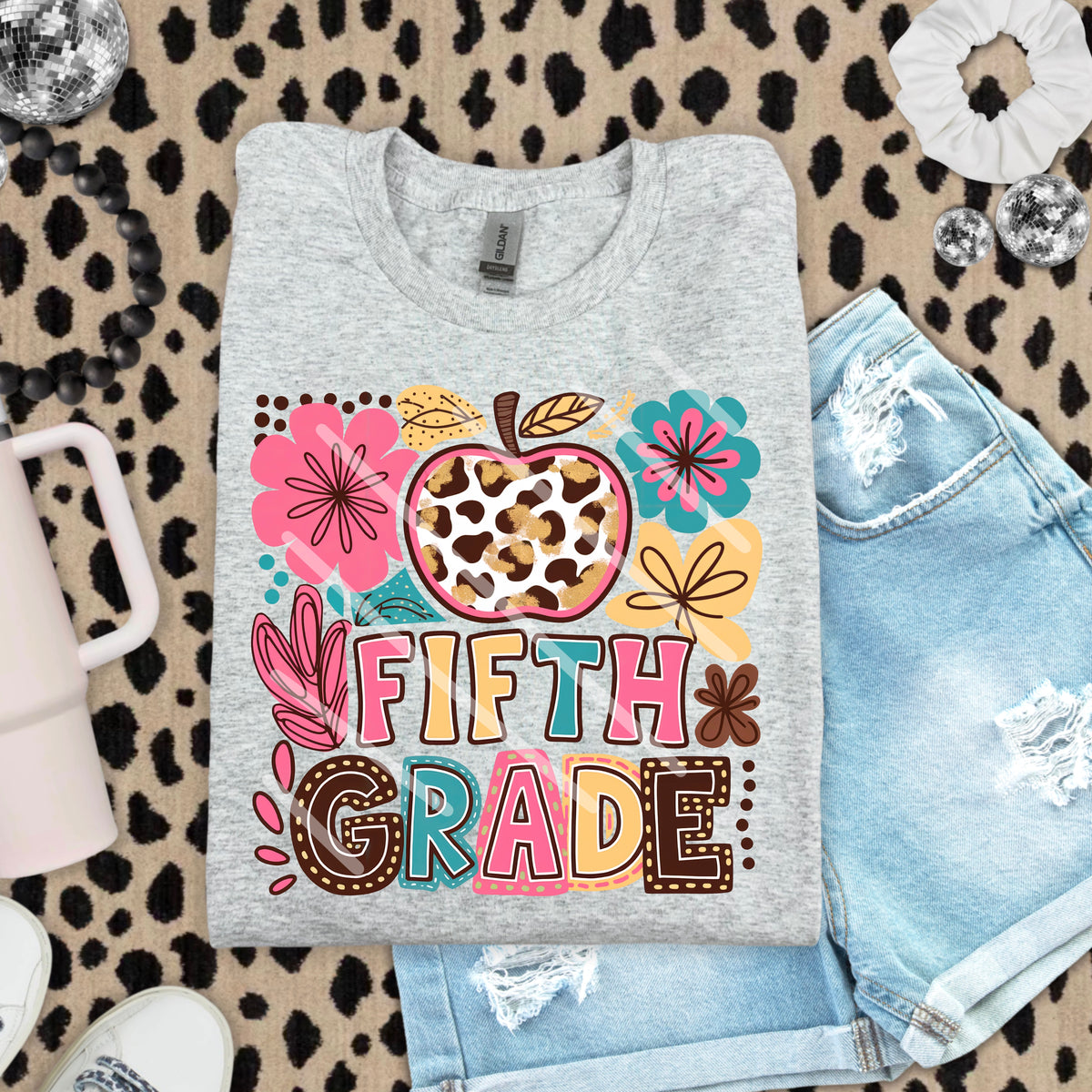 Fifth Grade Abstract Florals with Apple 110897 DTF Transfer