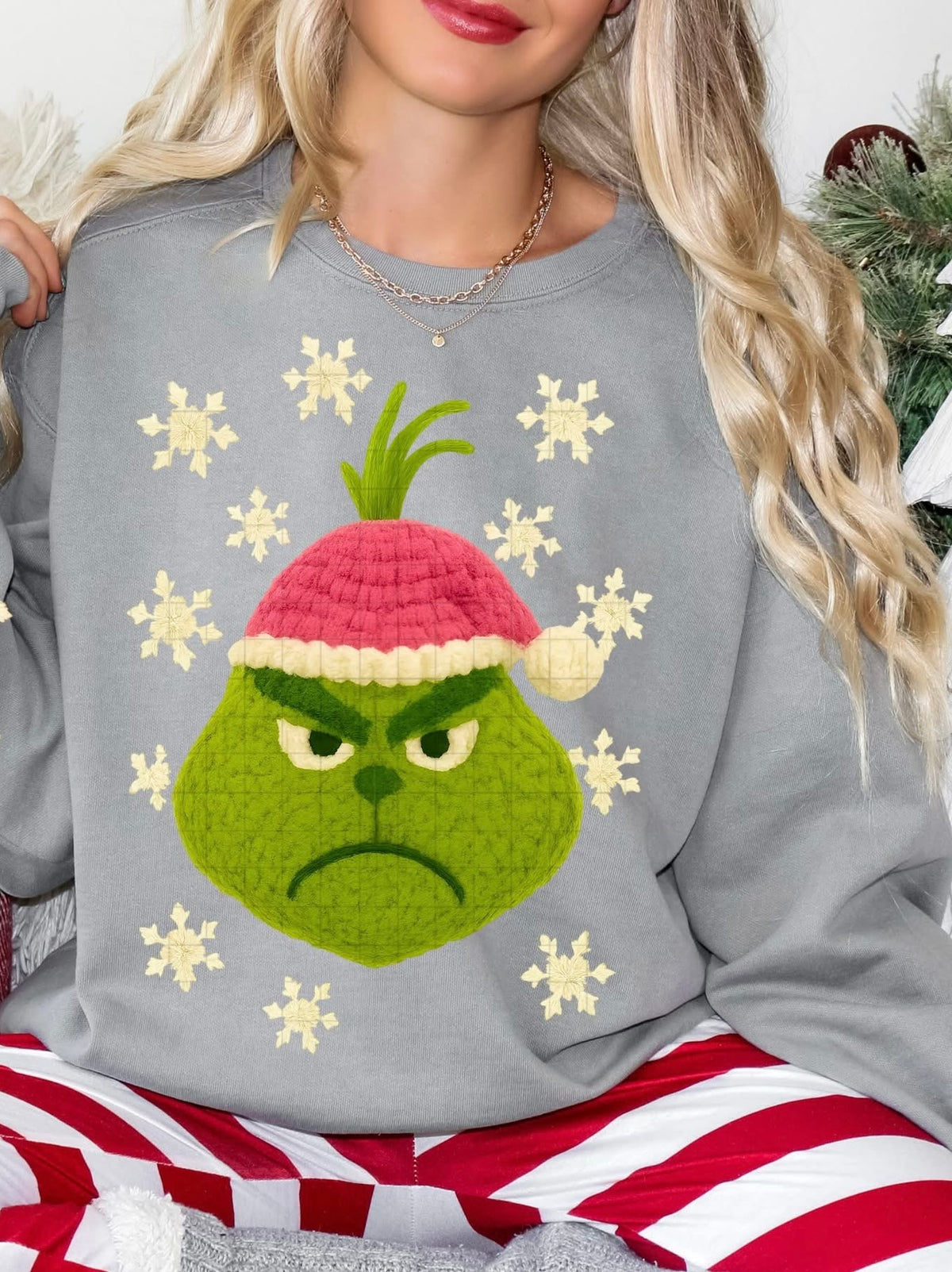 Green Guy Pink hat and snowflakes  (Linda) DTF transfer