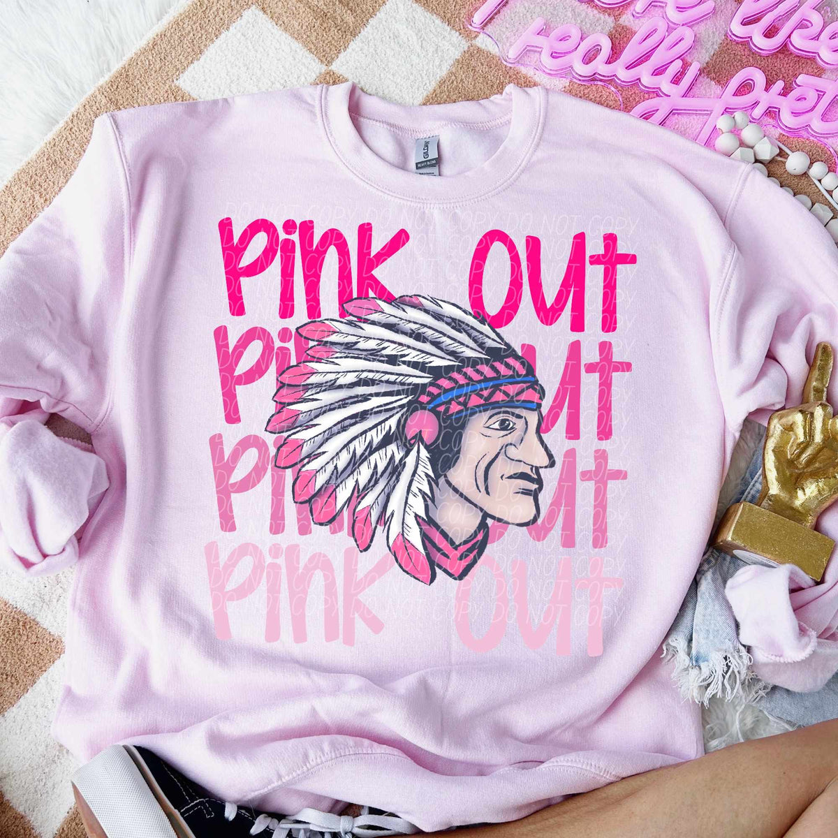 Pink out stacked Indians 60041 DTF transfer