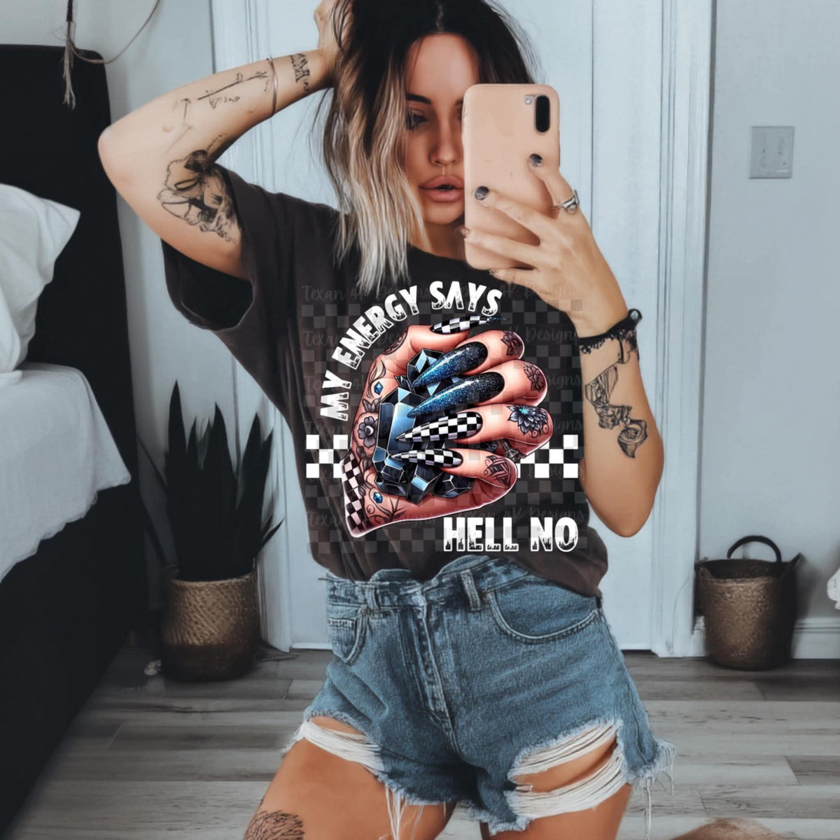 My energy says hell no white font (Texan) 109323 DTF transfer