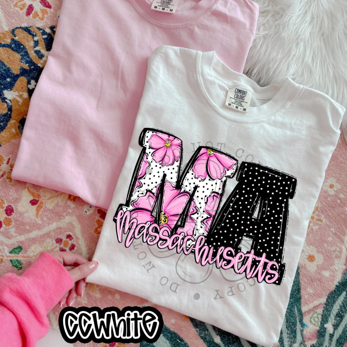 MA Massachusetts pink flowers (SWD) 94499 DTF transfer