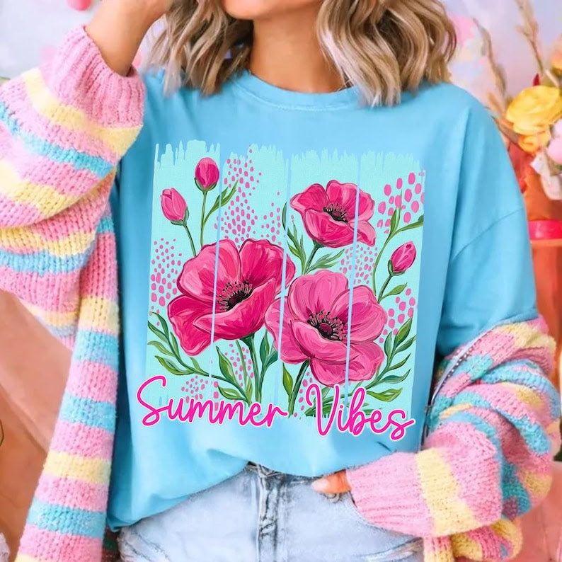 Summer vibes flower brushstrokes Sunday Special DTF transfer