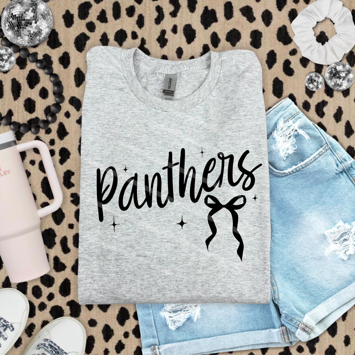 Panthers Mascot with Black Bow scarlow 110222 DTF transfer