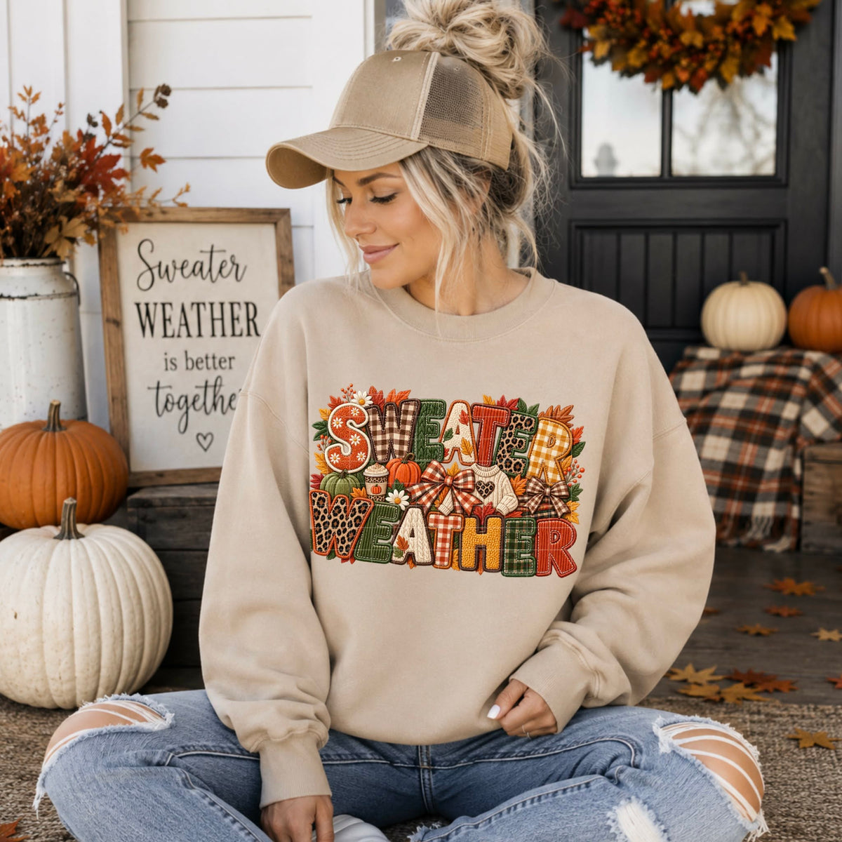 Sweater weather fall fabric print (SDD) DTF Transfer