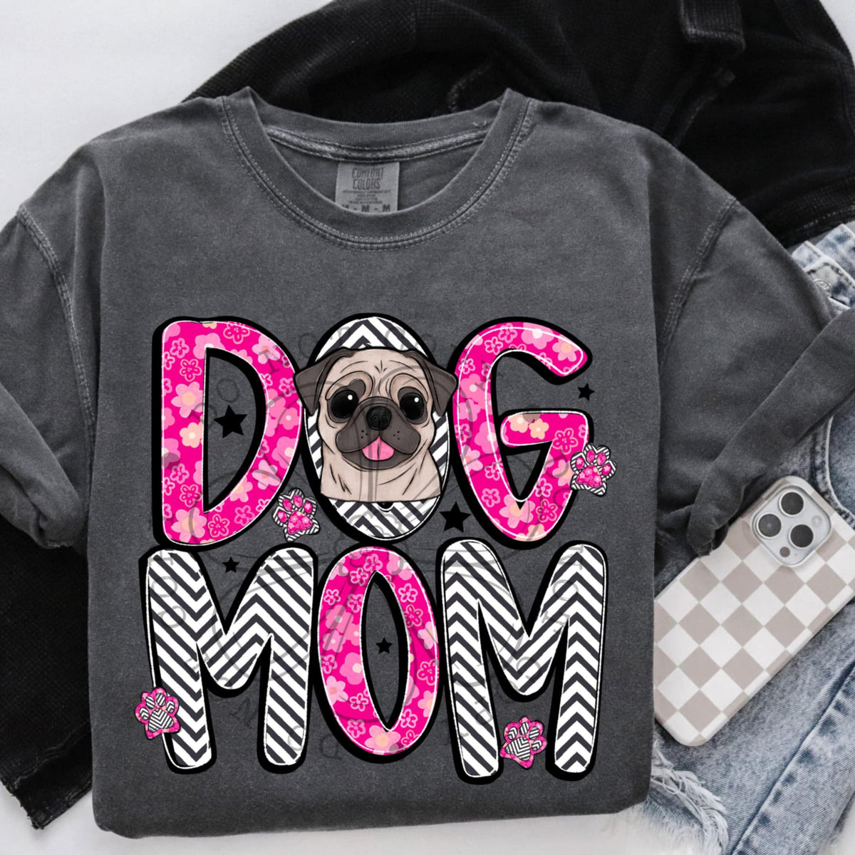 Pug dog mom dark pink (SWD) 97346 DTF transfer
