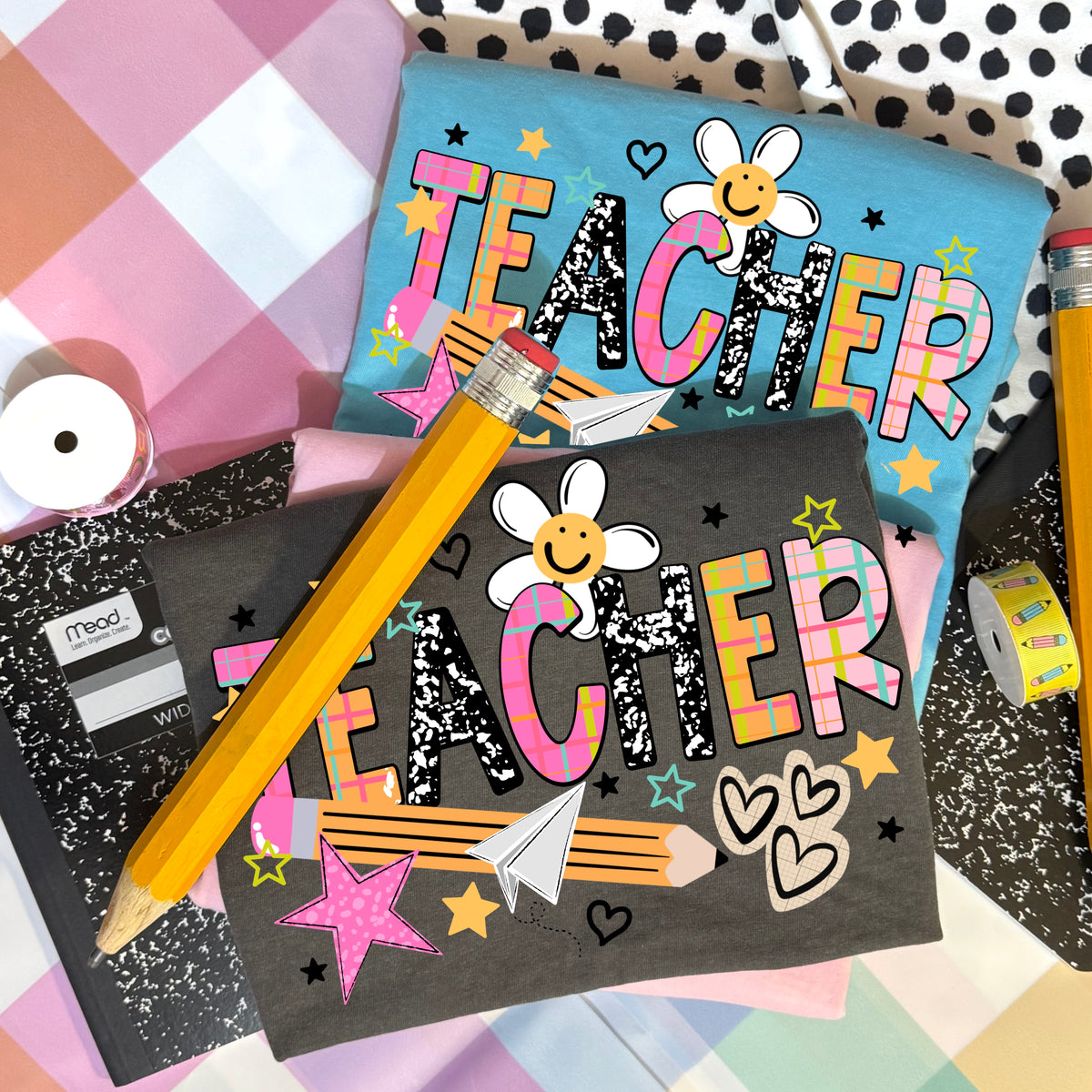 Teacher with pencil and three hearts Sunday Special DTF transfer